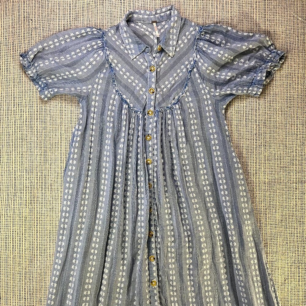 Free People Praire Bohemian Cottagecore Blue Midi Dress Size XS